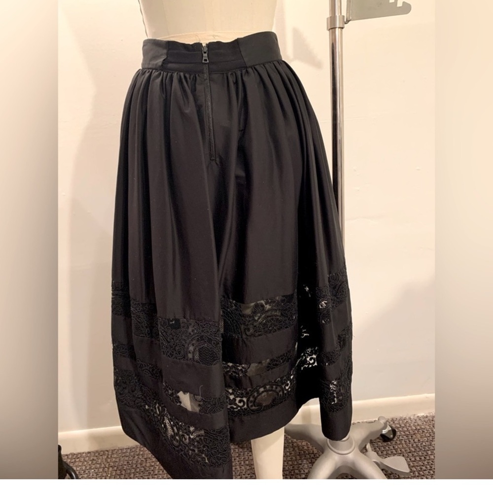 Alice + Olivia Black A-Line Skirt with lace, volume skirt - Picture 3 of 5